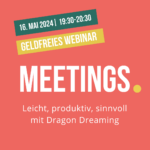 Roter Hintergrund mit Schrift drauf: Webinar zum Thema "Meetings"