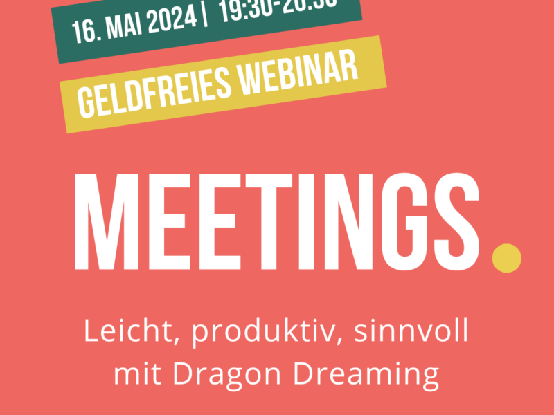 Roter Hintergrund mit Schrift drauf: Webinar zum Thema "Meetings"